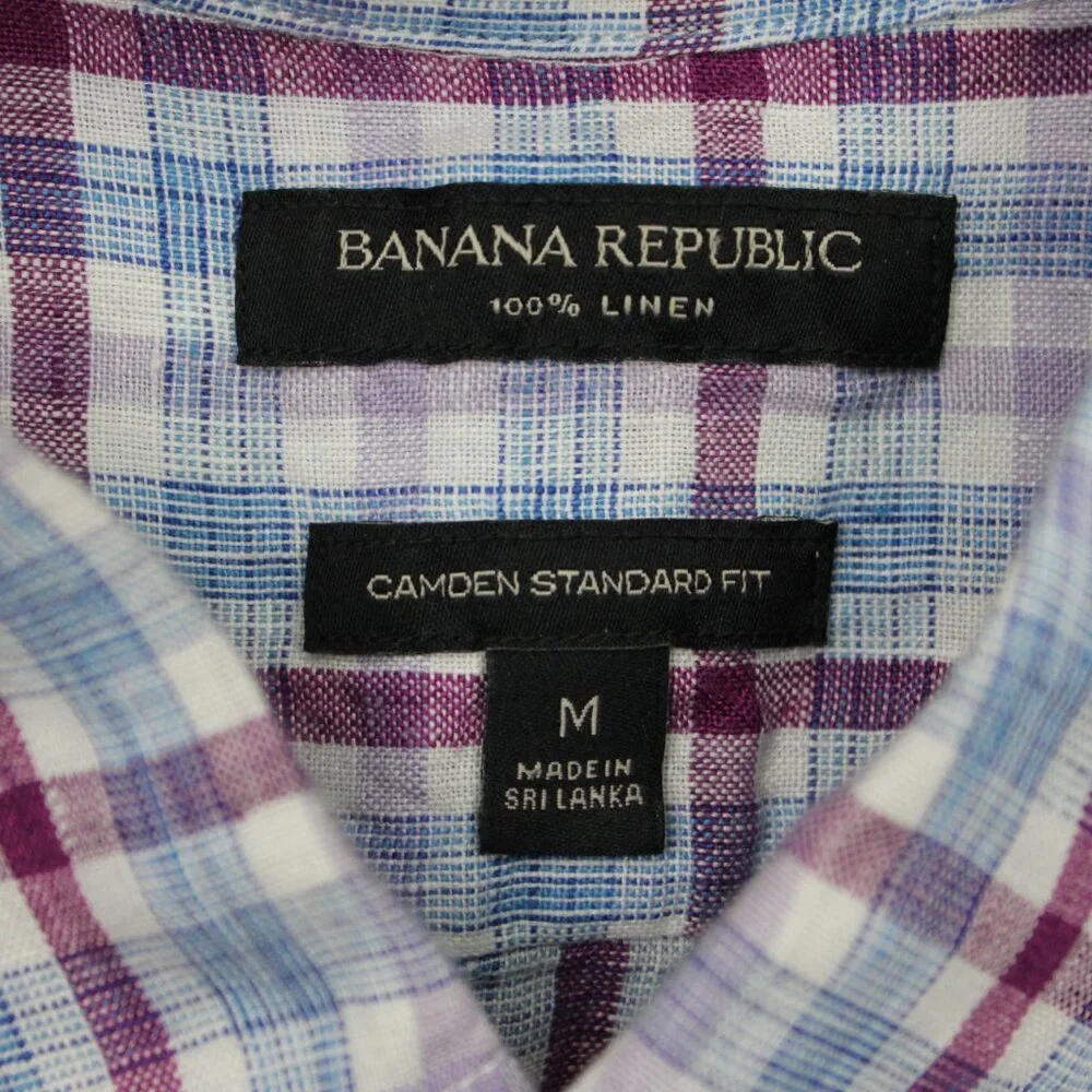 Banana Republic Camden Standard Fit Shirt Mens Medium‎ Red/Blue 100% Linen L/S